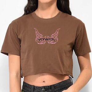 Vitriol Kiki Brown Crop T-Shirt Pink Tribal Graphic Size Small